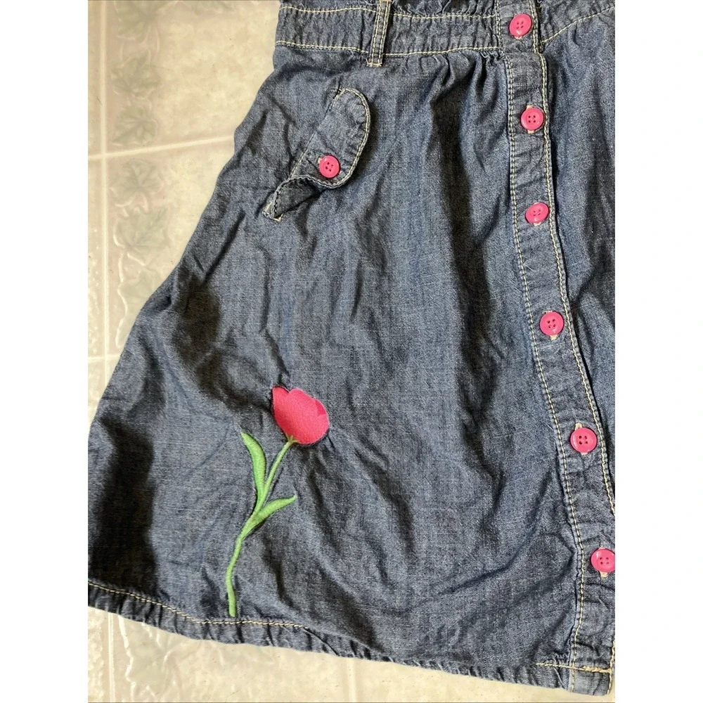Gymboree vintage 2011 TULIPS denim Chambray DRESS sz 8 embroidered pink tulips
